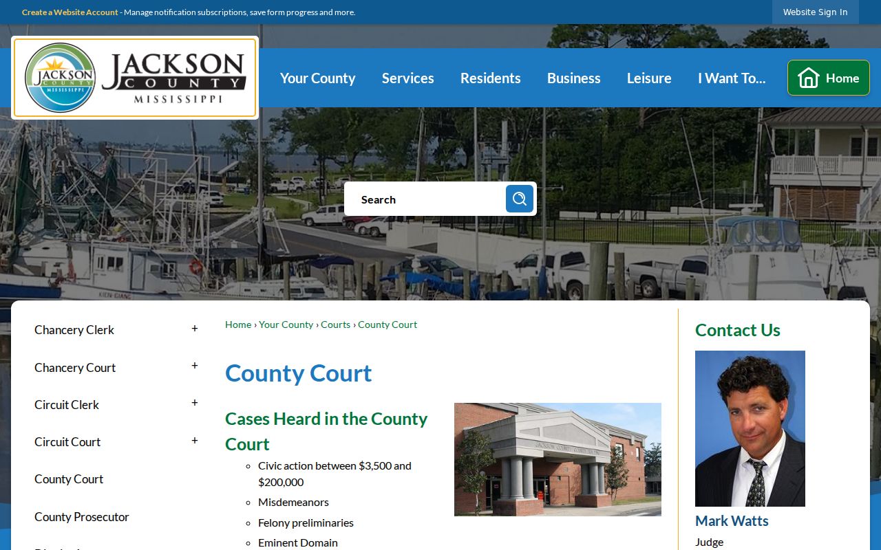 Jackson County court docket County Court jurisdiction and schedule