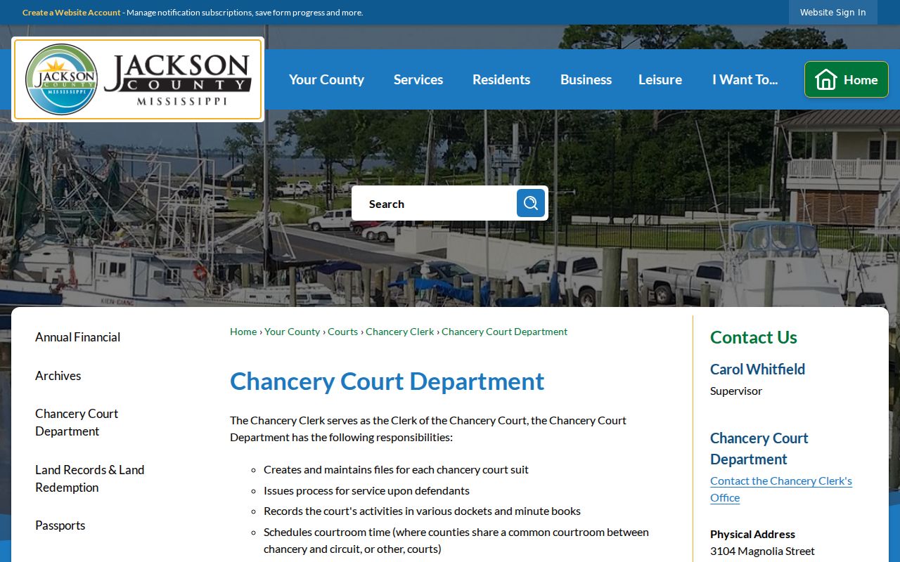 Jackson County court docket Chancery Court Department records functions